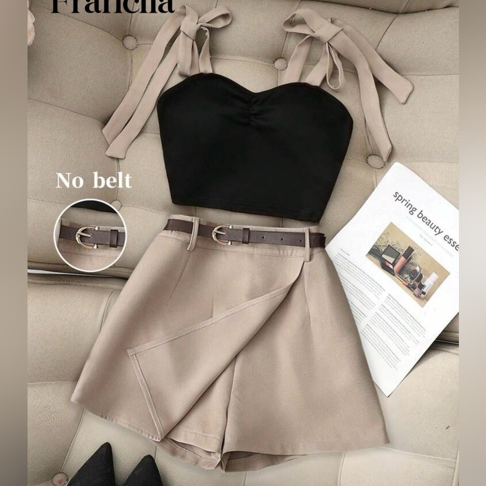NWOT SHEIN 2-Pce Beige Wrap-Front Skort with A-Line Silhouette and Top Size XL